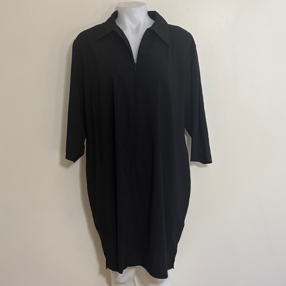 Venezia Black Collared Mini Dress – Size 18 Plus Size Zip Front